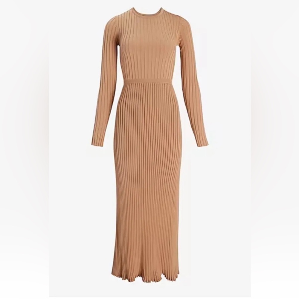 Express Women's Ribbed Crew-Neck Maxi Sweater Dress Beige Long Sleeve Sz XL